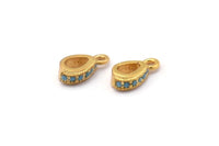 Gold Drop Charm, 10 Gold Plated Brass Drop Shaped Charms With 1 Loop, CZ Pave Charm, Earring Findings, Zircon Beads (10x5x3mm) SY0282