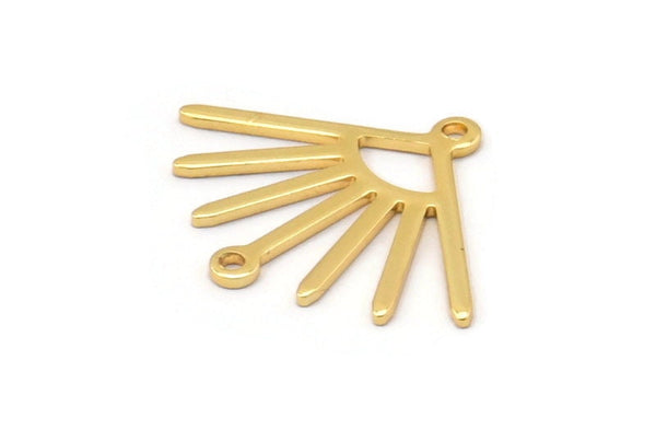 Gold Sun Charm, 6 Gold Plated Brass Sun Charms With 2 Loops (24x19x0.80mm) M02444