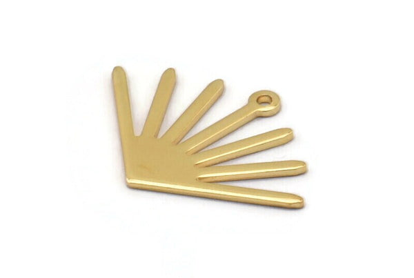 Gold Sun Charm, 6 Gold Plated Brass Sun Charms With 1 Loop (24x17x0.80mm) M02441
