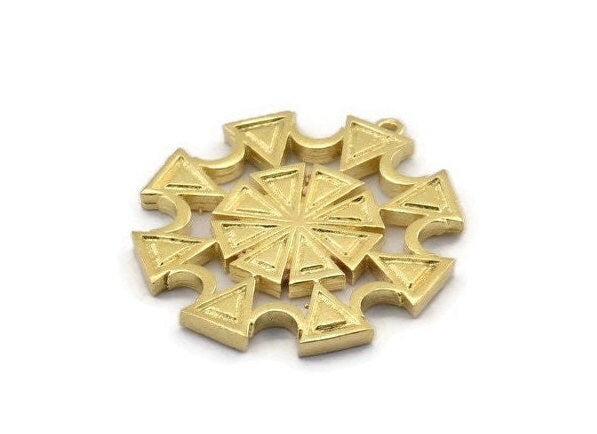 Brass Badge Charm, 1 Raw Brass Rosette Charm Pendants With 1 Loop, Earrings (31x28mm) N1536