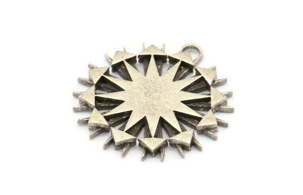 Silver Charm, Antique Silver Plated Brass, Silver Pendants, Charm Pendants, Silver Badge Charms With 1 Loop (30x29x2.5mm) N1572
