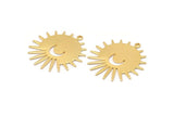 Gold Sun Charm, 2 Gold Plated Brass Sun And Crescent Charms With 1 Loop, Findings (29x28x0.80mm) M02012