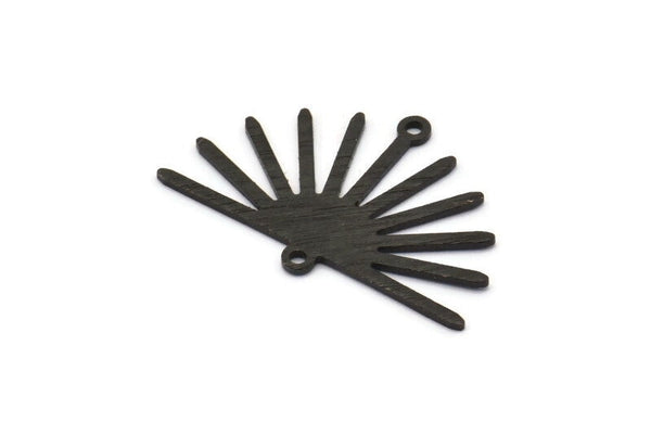 Black Sun Charm, 4 Textured Oxidized Black Brass Sun Charms With 2 Loops (19x30x0.80mm) M02325