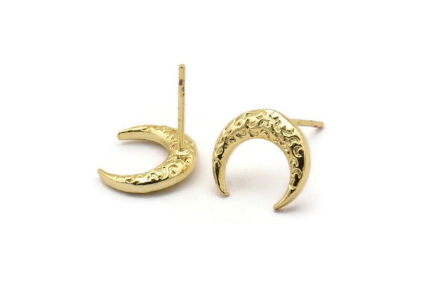 Altın Ay Küpe, 4 Dokulu Altın Kaplama Pirinç Boynuz Küpe, Mücevher Parçası (12x3.50x3mm) N0303 A1193