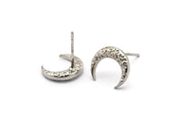 Silver Moon Earring, 4 Silver Tone Brass Textured Horn Stud Earrings, Jewelry Finding (12x3.50x3mm) N0303 A1193