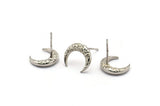 Silver Moon Earring, 4 Silver Tone Brass Textured Horn Stud Earrings, Jewelry Finding (12x3.50x3mm) N0303 A1193