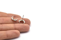Silver Moon Earring, 4 Silver Tone Brass Textured Horn Stud Earrings, Jewelry Finding (12x3.50x3mm) N0303 A1193