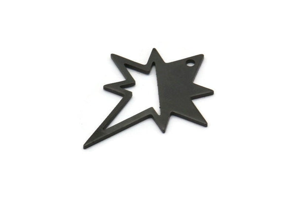 Black Pole Star Charm, 6 Oxidized Black Brass, Black Charms, Black Pole Star Charms With 1 Hole (27x22x0.80mm) M02484