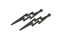Black Lightning Charm, 10 Oxidized Black Brass, Black Lightning Charms With 1 Loop (35x8x0.80mm) M02474