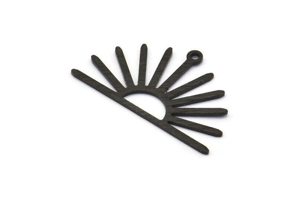 Black Sun Charm, 6 Textured Oxidized Black Brass Sun Charms With 1 Loop (17x30x0.80mm) M02319