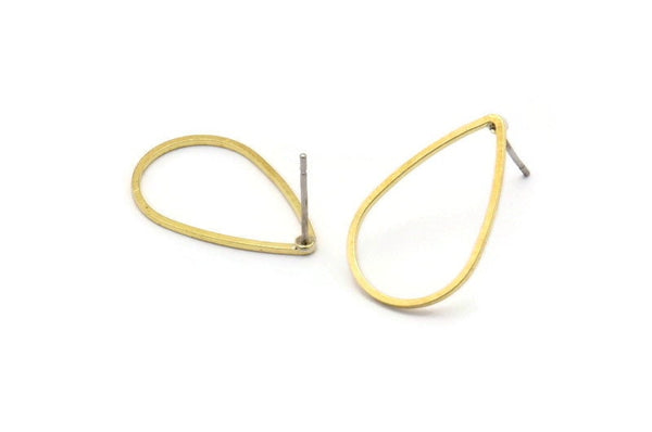 Brass Drop Earring, 12 Raw Brass Drop Stud Earrings (22x14mm) BS 1139 A1124