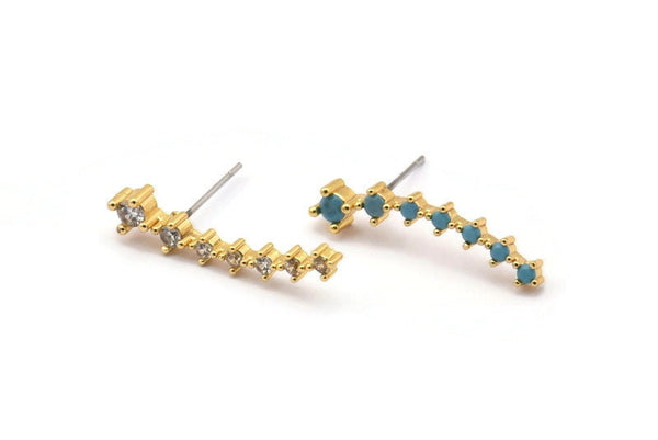 Gold Pole Star Earring, 4 Gold Plated Brass North Star Stud Earrings (25x6mm) SY0283