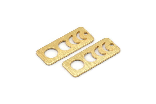 Gold Rectangle Charm, 4 Textured Gold Plated Brass Moon Phases Charms With 1 Hole, Stamping Blanks (25x10x0.80mm) M01991