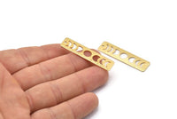 Gold Rectangle Charm, 2 Textured Gold Plated Brass Moon Phases Charms With 1 Hole (40x10x0.80mm) M01837