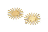 Gold Sun Charm, 2 Textured Gold Plated Brass Sun Charms With 2 Loops, Connectors (33x30x0.80mm) M02230