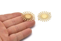 Gold Sun Charm, 2 Textured Gold Plated Brass Sun Charms With 2 Loops, Connectors (33x30x0.80mm) M02230