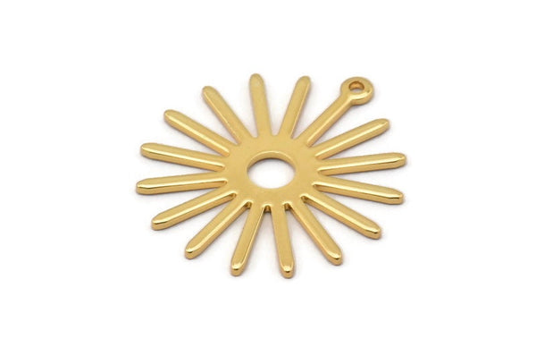 Gold Sun Charm, 4 Gold Plated Brass Sun Charms With 1 Loop (27x0.80mm) A1725 M01643