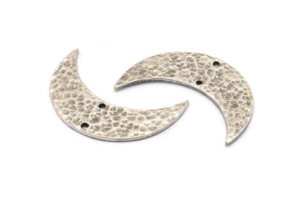 Antik Gümüş Çekiçlenmiş Hilal Bulgusu, 2 Delikli 2 Antik Gümüş Kaplama Pirinç Çekiçlenmiş Ay (35x11x1,5 mm) N0211 H0229