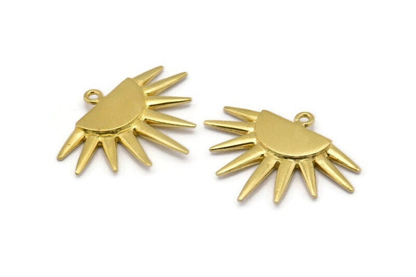 Brass Sun Charm, 4 Raw Brass Sunshine Charms With 1 Loop, Pendants, Earrings (29x22x1.5mm) N1050