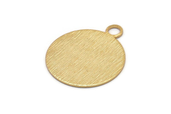 Gold Round Tag, 2 Gold Plated Brass Textured Round Stamping Blanks With 1 Loop, Earrings, Pendants, Findings (30x25x0,80mm) D0705