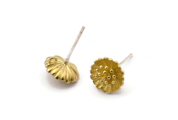 Brass Flower Earring, 8 Raw Brass Flower Stud Earrings With 1 Loop (9mm) N1931