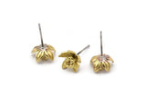 Brass Flower Earring, 8 Raw Brass Flower Stud Earrings (9mm) N1934