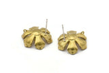 Brass Flower Earring, 2 Raw Brass Flower Stud Earrings With 1 Loop (19x17mm) N1928