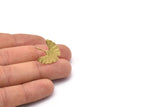Brass Leaf Earring, 2 Raw Brass Ginkgo Bilabo Leaf Stud Earrings With 1 Loop (22x20mm) N1929