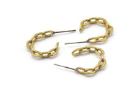 Brass Chain Earring, 4 Raw Brass Soldered Chain Shaped Stud Earrings (20x4mm) N1933