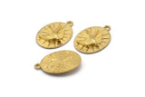 Brass Oval Charm, 4 Raw Brass Oval Shaped Bird Pattern Charms With 1 Loop, Earring Findings (17x12mm) N0696