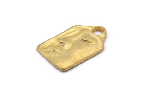 Brass Rectangle Charm, 4 Raw Brass Rectangle Shaped Face Pattern Charms With 1 Loop, Earring Findings (17x11mm) N0519