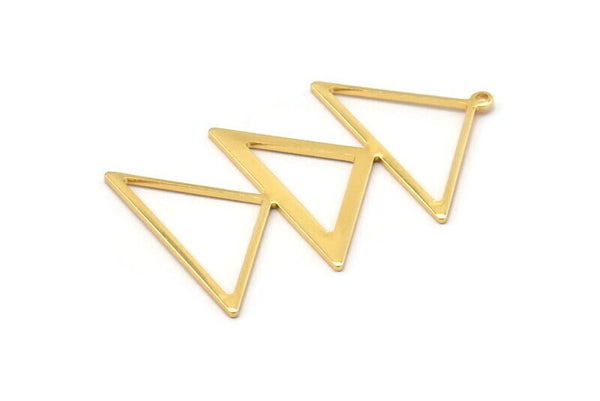 Gold Triangle Charm, 2 Gold Plated Brass Triangle Charms With 1 Loop (47x30x1mm) M01807
