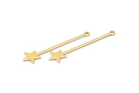 Gold Star Charm, 8 Gold Plated Brass Star Charms With 1 Loop (40x9x0.80mm) M02049