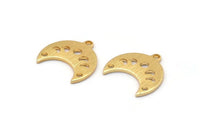 Gold Moon Charm, 6 Textured Gold Plated Brass Crescent Moon Phases Charms With 1 Loop And 2 Holes (15x9x1mm) M01849