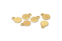 Gold Round Charm, 12 Gold Plated Brass Round Charms With 1 Loop, Earring Findings (8x6x0.70mm) M01879