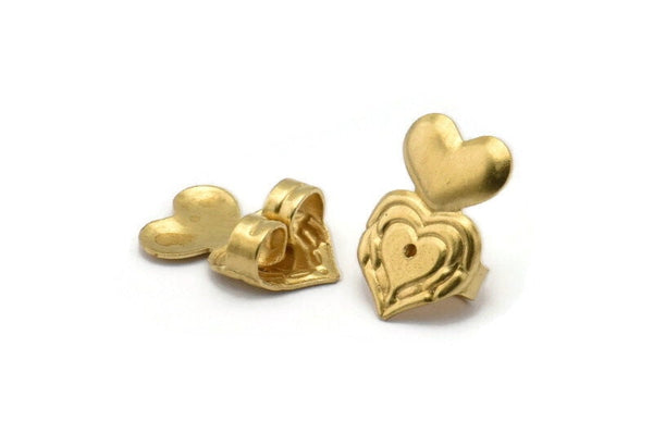 Brass Heart Stopper, 50 Raw Brass Heart Earring Back Stopper, Earring Stud Back Stoppers (15x10mm) D1055