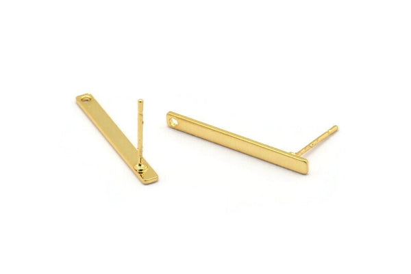 Gold Rectangle Earring, 6 Gold Plated Brass Stud Earrings With 1 Hole (25x2.5x0.80mm) E392 A1773