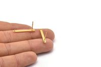 Gold Rectangle Earring, 6 Gold Plated Brass Stud Earrings With 1 Hole (25x2.5x0.80mm) E392 A1773