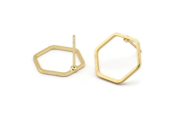 Gold Hexagon Earring, 8 Gold Plated Brass Hexagon Stud Earrings (14x0.80mm) Bs 1172 A1234