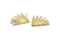 Gold Broom Earring, 2 Gold Plated Brass Broom Stud Earring (27x30x1.5mm) N1027