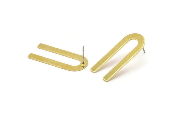 U Shape Earring, 8 Raw Brass U Shaped Stud Earrings (30x13x0.80mm) M163 A1586
