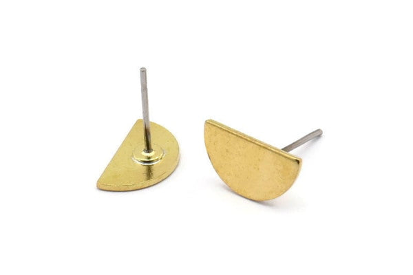 Semi Circle Earring, 10 Raw Brass Half Moon Stud Earrings (12x6.5x0.8mm) E105 A1267