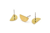 Semi Circle Earring, 10 Raw Brass Half Moon Stud Earrings (12x6.5x0.8mm) E105 A1267