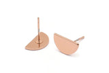 Semi Circle Earring, 6 Rose Gold Plated Brass Half Moon Stud Earrings (12x6.5x0.8mm) E105 A1267