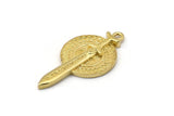 Brass Round Charm, 2 Raw Brass Vikings Sword Charms With 1 Loop, Pendants, Findings (35x18mm) N1944