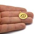 Brass Round Charm, 2 Raw Brass Eye Charms With 1 Loop, Pendants, Findings (25x21mm) N1943