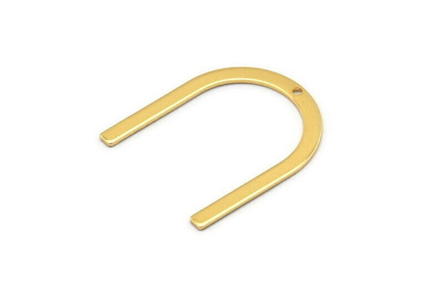 Gold U Shape Charm, 4 Gold Plated Brass U Shaped Charms With 1 Hole (30x25x0.80mm) M02102