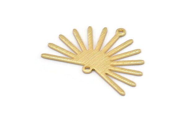 Gold Sun Charm, 4 Textured Gold Plated Brass Sun Charms With 2 Loops (22x30x0.80mm) M02275