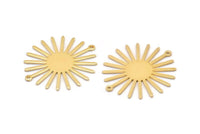 Gold Sun Charm, 4 Gold Plated Brass Sun Charms With 2 Loop (33x30x0.80mm) M02229