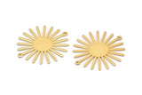 Gold Sun Charm, 4 Gold Plated Brass Sun Charms With 2 Loop (33x30x0.80mm) M02229